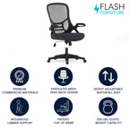 Flash Furniture Porter High-Back Swivel Office Chair with Adjustable Lumbar Support and Seat Height, Ergonomic Mesh Desk Chair with Flip-Up Armrests, Black