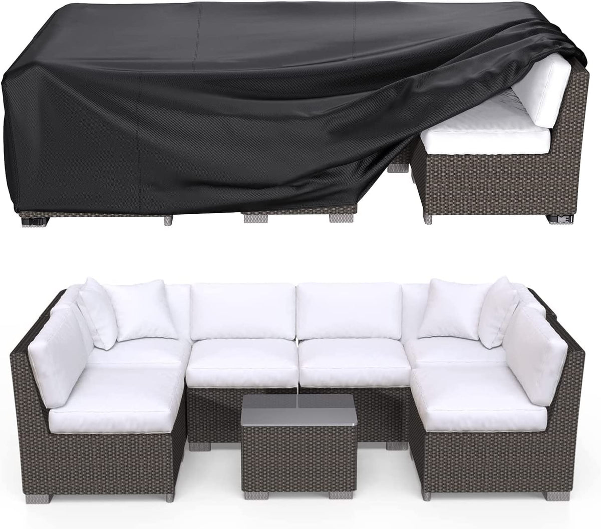 Brosyda Patio Furniture Covers, Heavy Duty 600D Outdoor Furniture Cover Waterproof, Sectional Sofa Set Covers Table And Chair Set Covers, 118'L×57'W×28'H