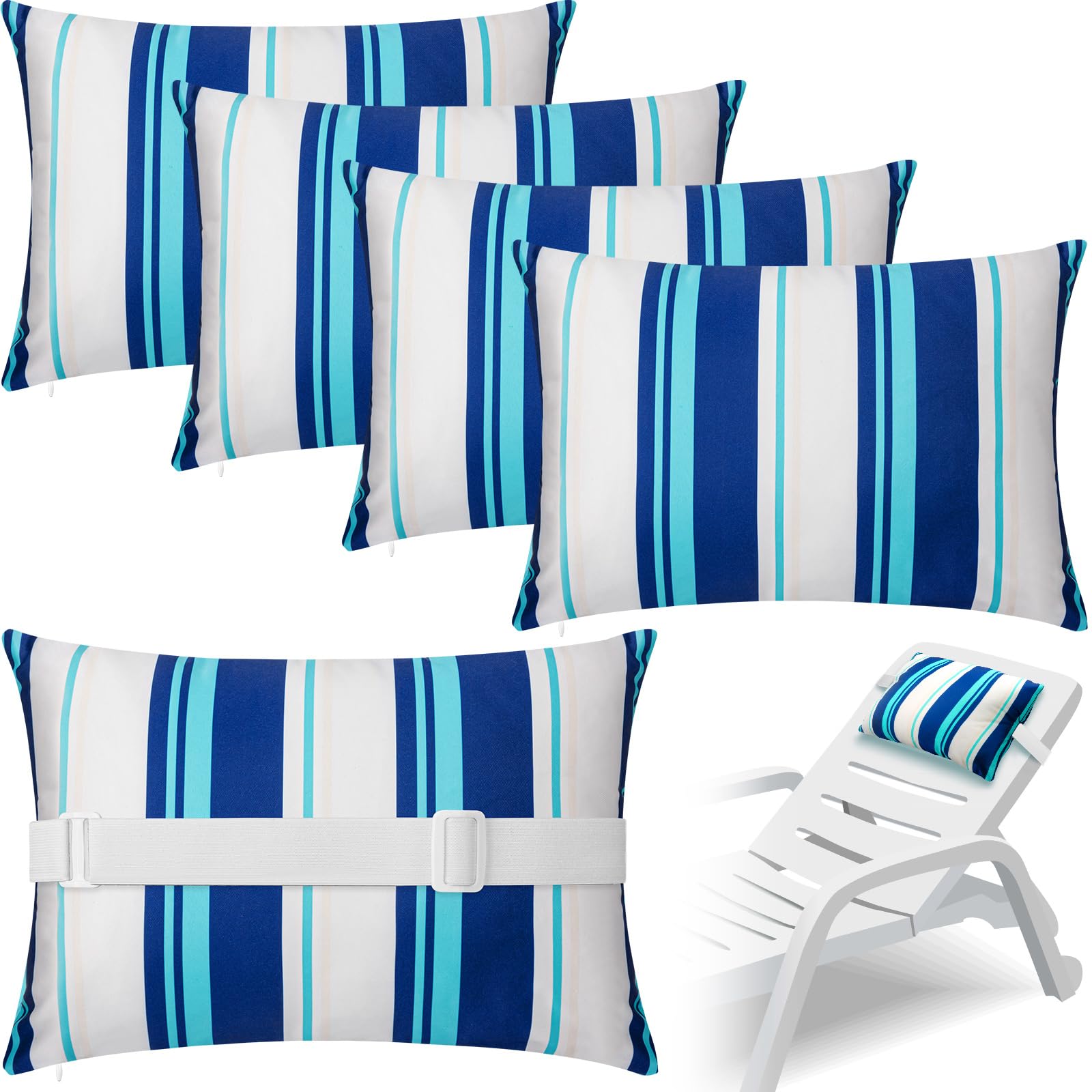 Lineshading 4 Pcs Chaise Lounge Head Pillow With Strap Outdoor Waterproof Neck Headrest Pillows With Adjustable Elastic Band For