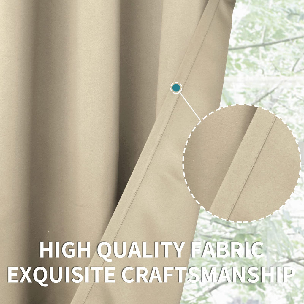 Bgment Short Room Darkening Curtains 36 Inches Length - Rod Pocket Thermal Insulated 42 Inch Width Window Drapes For Kitchen Cafe Bedroom, Beige, 2 Panels, 42 X 36 Inch