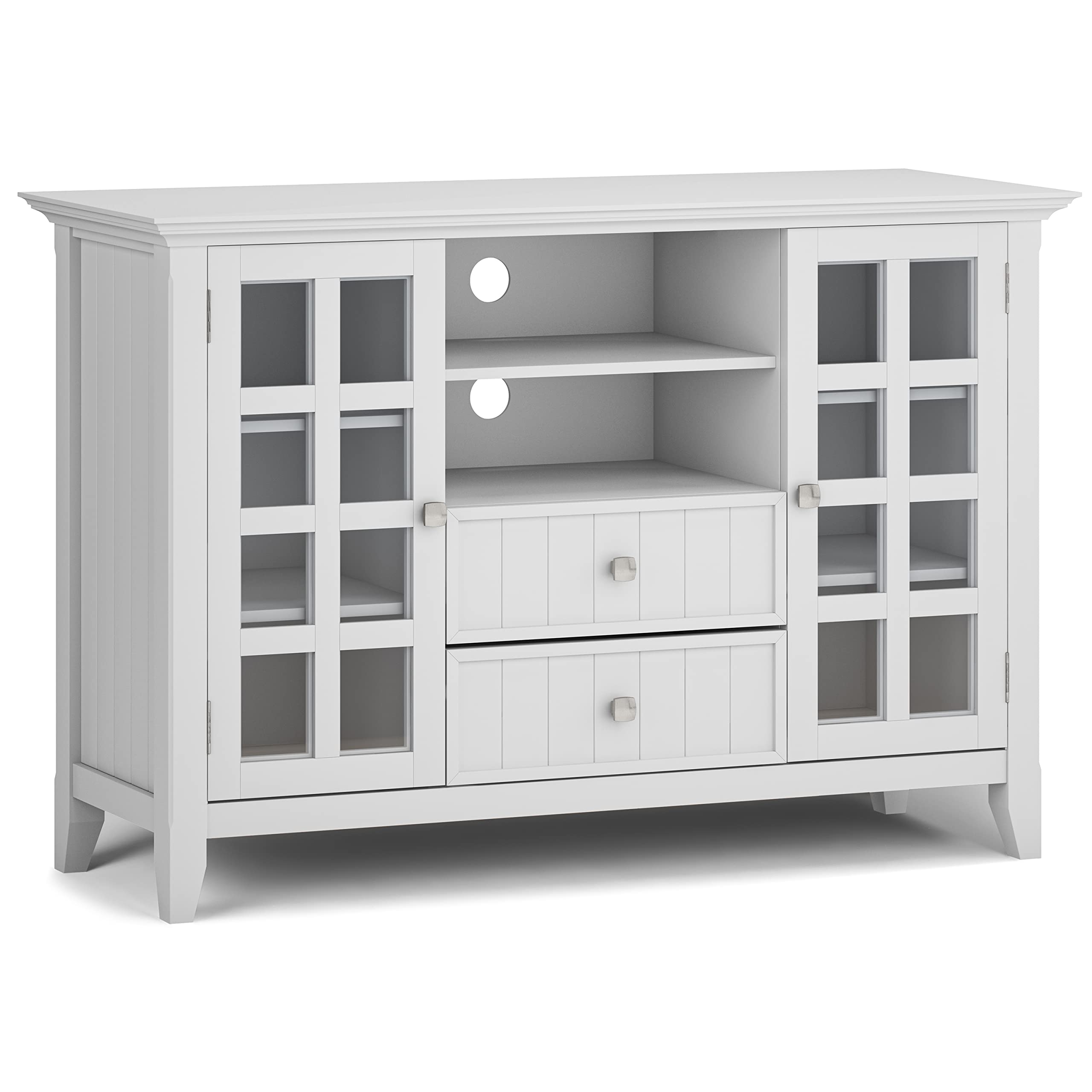 SIMPLIHOME Acadian SOLID WOOD 53 inch Wide Rustic TV Media Stand in White For TVs up to 60 inches for the Living Room and Entert