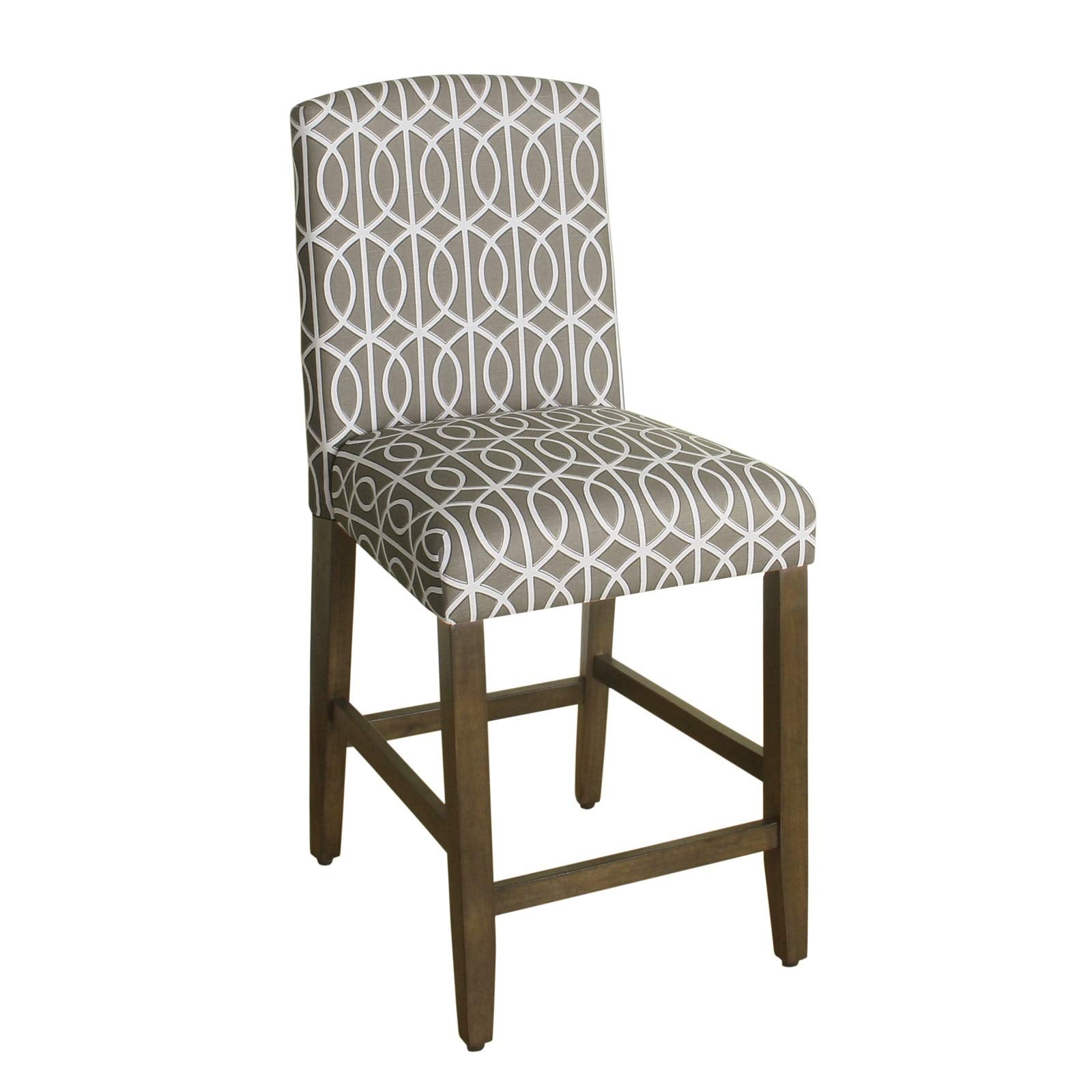 Benjara Wooden Barstool with Trellis Pattern Cushioned Seat, Multicolor
