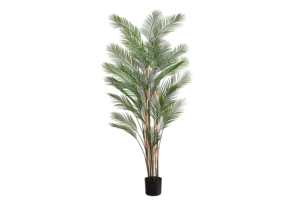 Monarch Specialties I 9590 Artificial Plant, 83' Tall, Palm Tree, Decorative, Floor, Indoor, Potted, Real Touch, Green Leaves, Black Pot