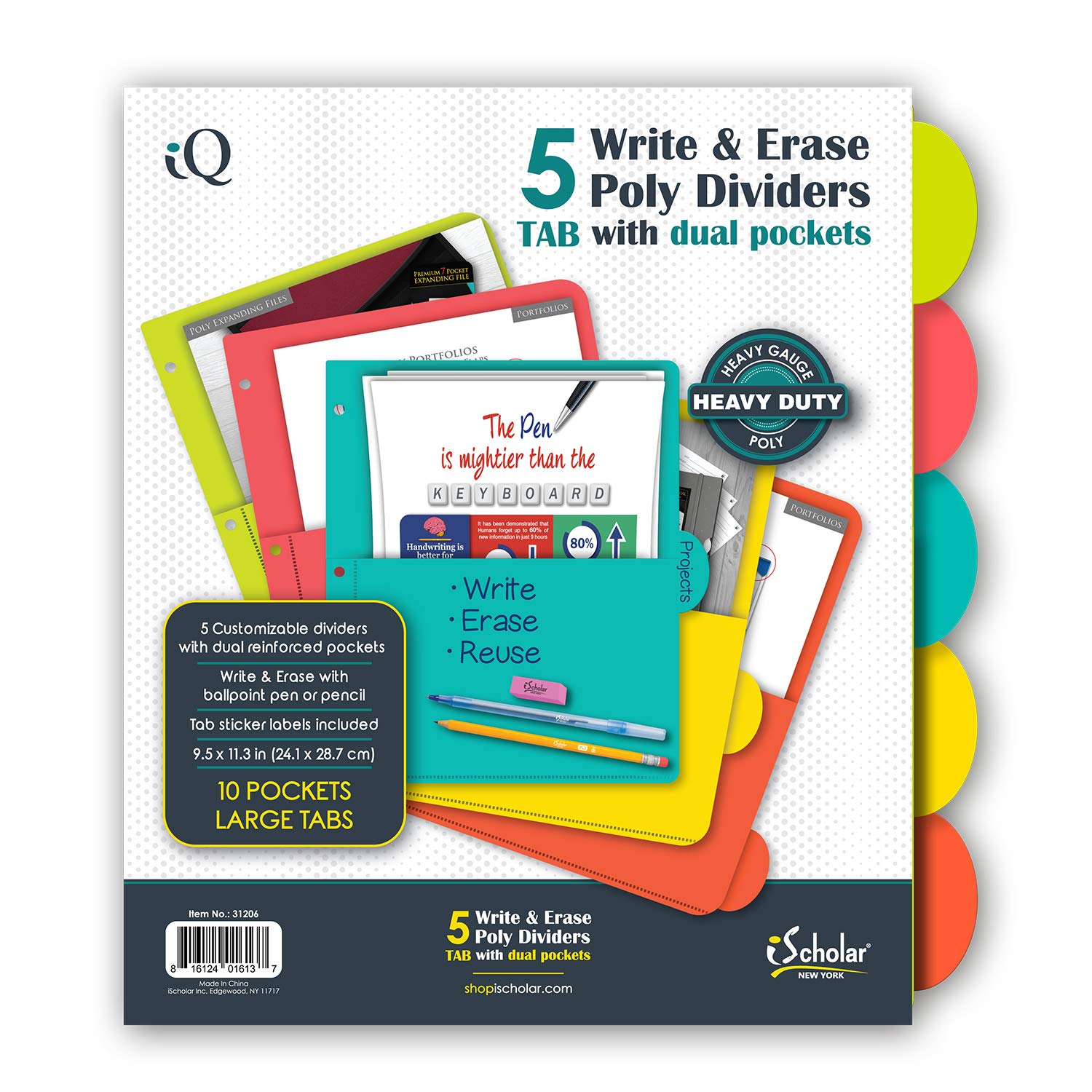 Ischolar 5 Tab Poly Index Dividers With Pockets, 9.5 X 11.3', Assorted Colors (31206)