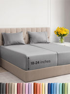 Extra Deep Pocket Split King Sheets - 5 Piece Breathable & Cooling Bed Sheets - Hotel Luxury Bed Sheet Set - Soft, Wrinkle Free & Comfy - Easily Fits Extra Deep Mattresses - Heathered Grey Sheets Set