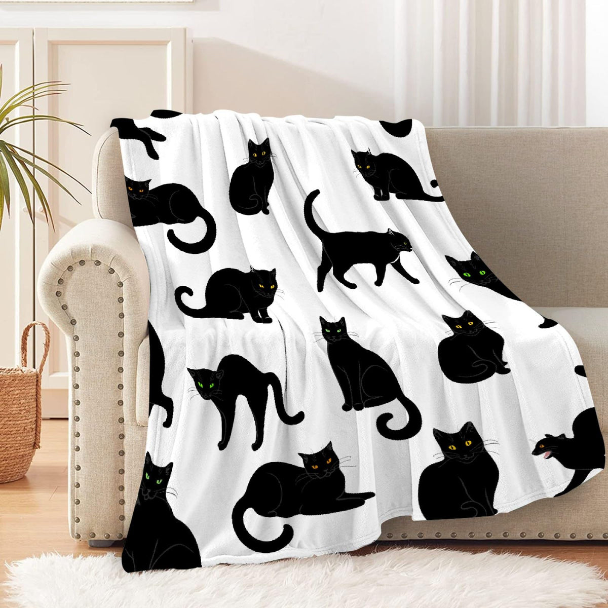 Black Cats Blanket Throw Super Soft And Cozy Blankets For Home Decoration, Couch, Bed, Sofa 60'X50' Medium For Teen For All Se