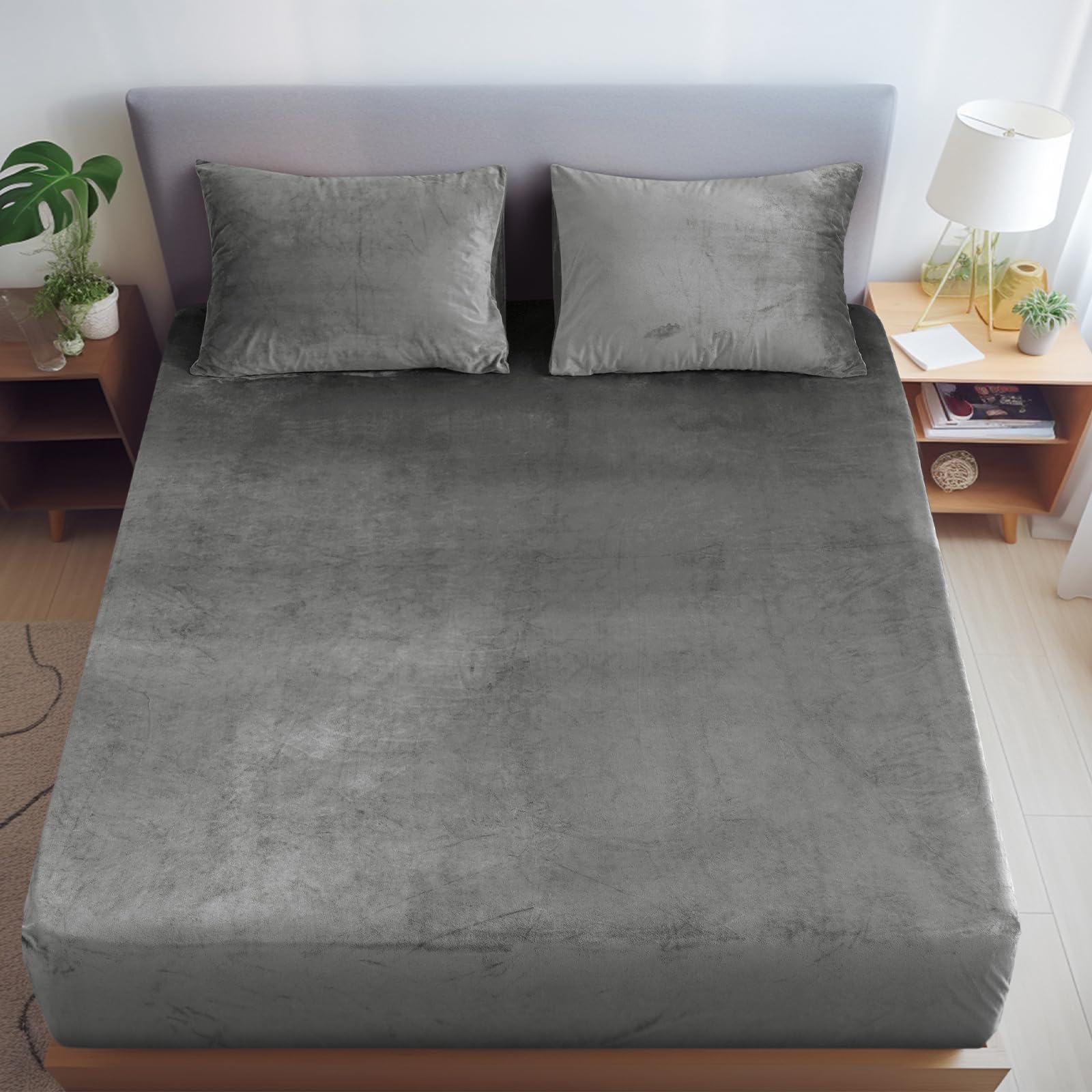 David'S Home Truly Velvet Fitted Sheet King Size, Ultra Soft Bottom Sheet 16' Deep Pocket, All-Round 2.5Cm Wider Strong Elastic