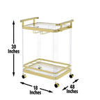 Steve Silver Furniture Aerin Server Cart, Acrylic and Tempered Glass, Gold Chrome Finish, w/Bottle and Stemware Storage, 3-Wine Bottle Storage, Dining Room, 17" D x 28" W x 35" H, Gold/Chrome
