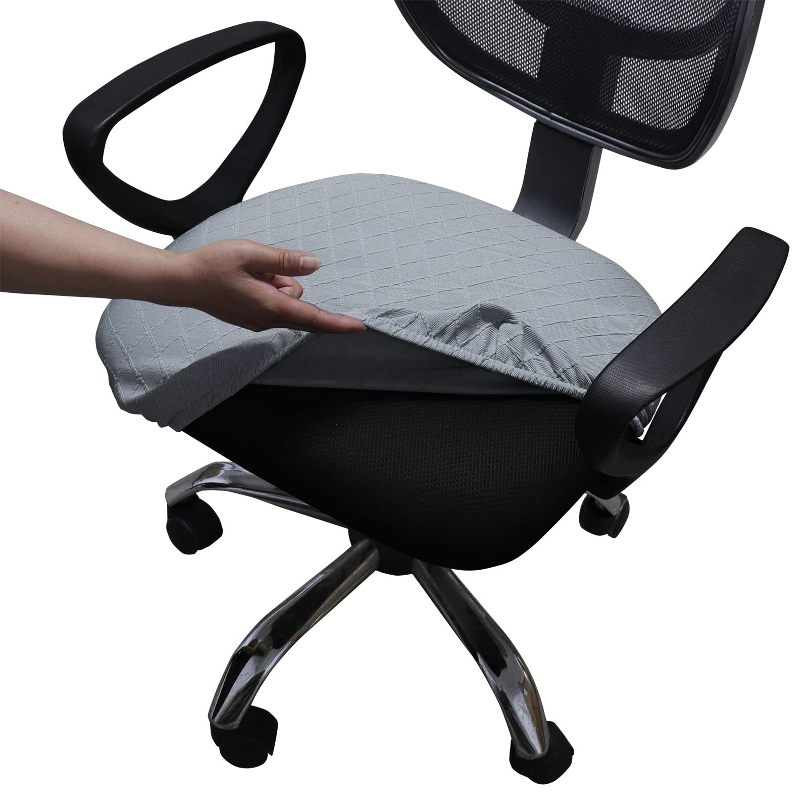 Melaluxe Stretch Jacquard Office Chair Cover, Removable Washable Desk Chair Cover Rotating Chair Seat Slipcover, Silver