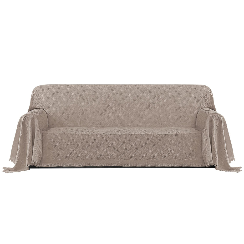 Purefit Geometric Jacquard Throw Sofa Cover - Textured Soft Washable Decorative Couch Covers For 3 Cushion Couch, Throw Cover With Tassels Furniture Protector For Pets, Kids (X-Large, Camel)