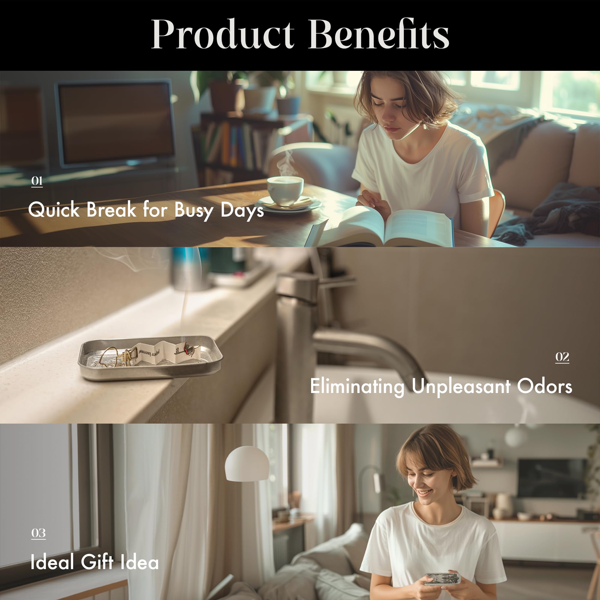 OPTATUM Paper Incense - 48pcs Vintage Tin Case, Cedarwood & Hinoki, Long-Lasting Fragrance, Eliminates Odors in Bathroom & Kitchen