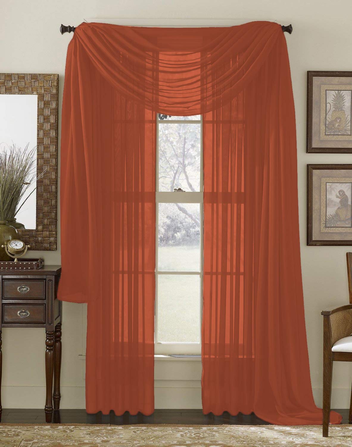Interior Trends 3 Piece Fully Stitched Sheer Curtain Panel Window Drapes and Scarf Set of 2 Panels and 1 Matching Scarf (63 Long