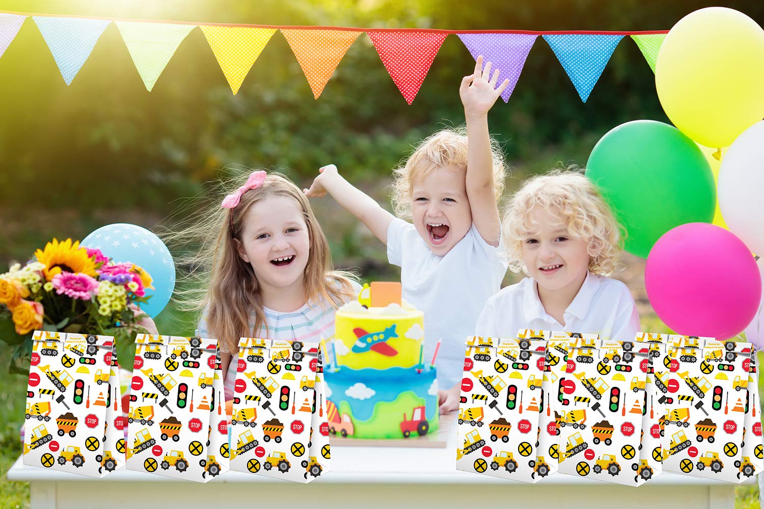 Construction Party Favors Candy Bags With Stickers - Construction Goodie Gift Treat Bags - Construction Themed Birthday Party Su