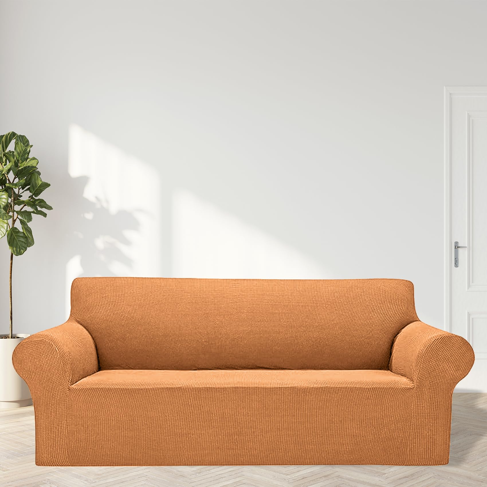 2025 New Stretch Sofa Slipcovers Couch Cover For 3 Cushion Furniture Protector Sofa Covers With Elastic Bottom Jacquard Fabric Small Checks For Pets, Kids -Sofa, Golden