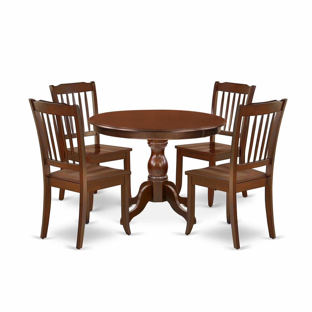 East West Furniture HBDA5-MAH-W 5 Piece Dining Set Includes a Round Dining Table with Pedestal and 4 Kitchen Chairs, 42x42 Inch, Mahogany