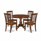 East West Furniture HBDA5-MAH-W 5 Piece Dining Set Includes a Round Dining Table with Pedestal and 4 Kitchen Chairs, 42x42 Inch, Mahogany