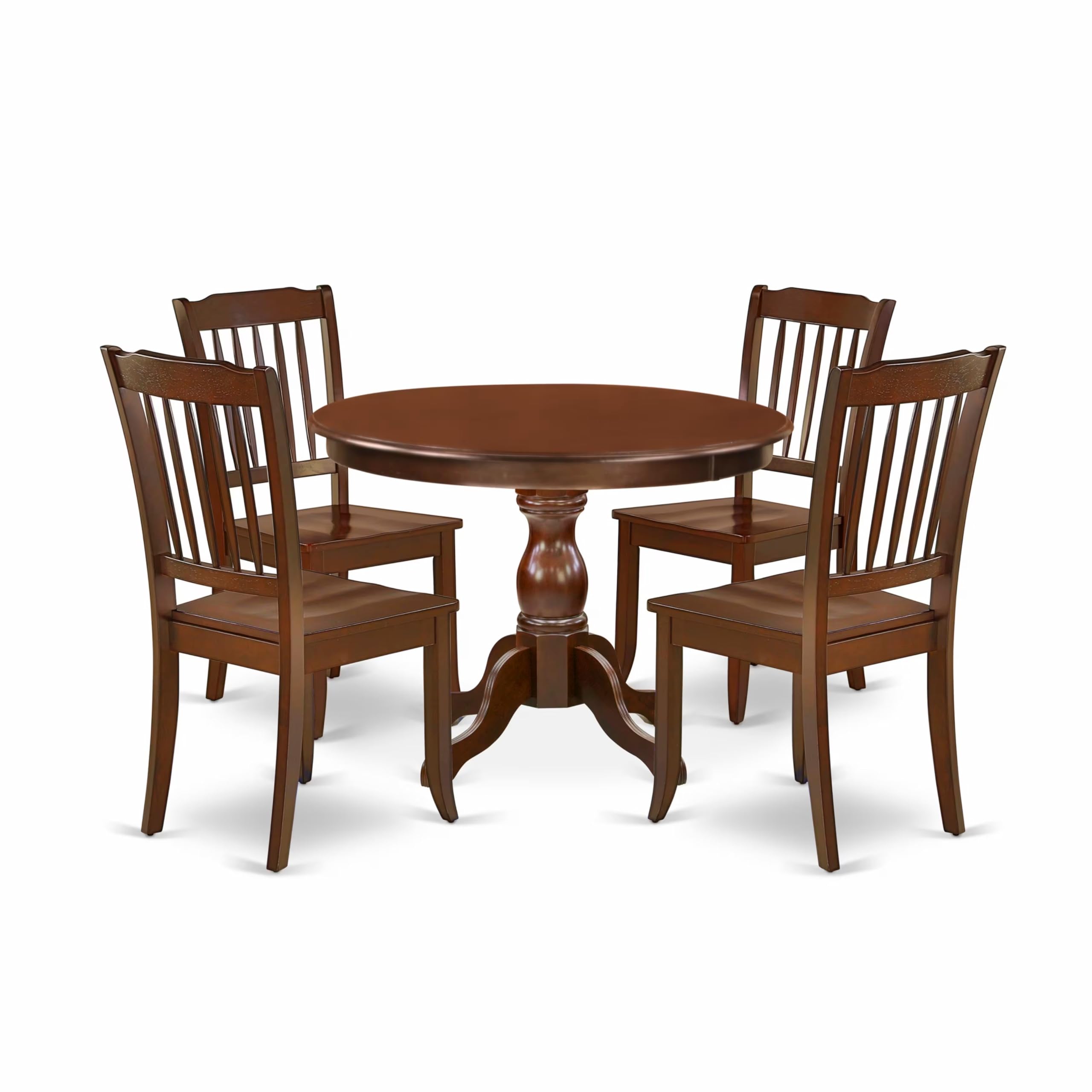 East West Furniture HBDA5-MAH-W 5 Piece Dining Set Includes a Round Dining Table with Pedestal and 4 Kitchen Chairs, 42x42 Inch, Mahogany