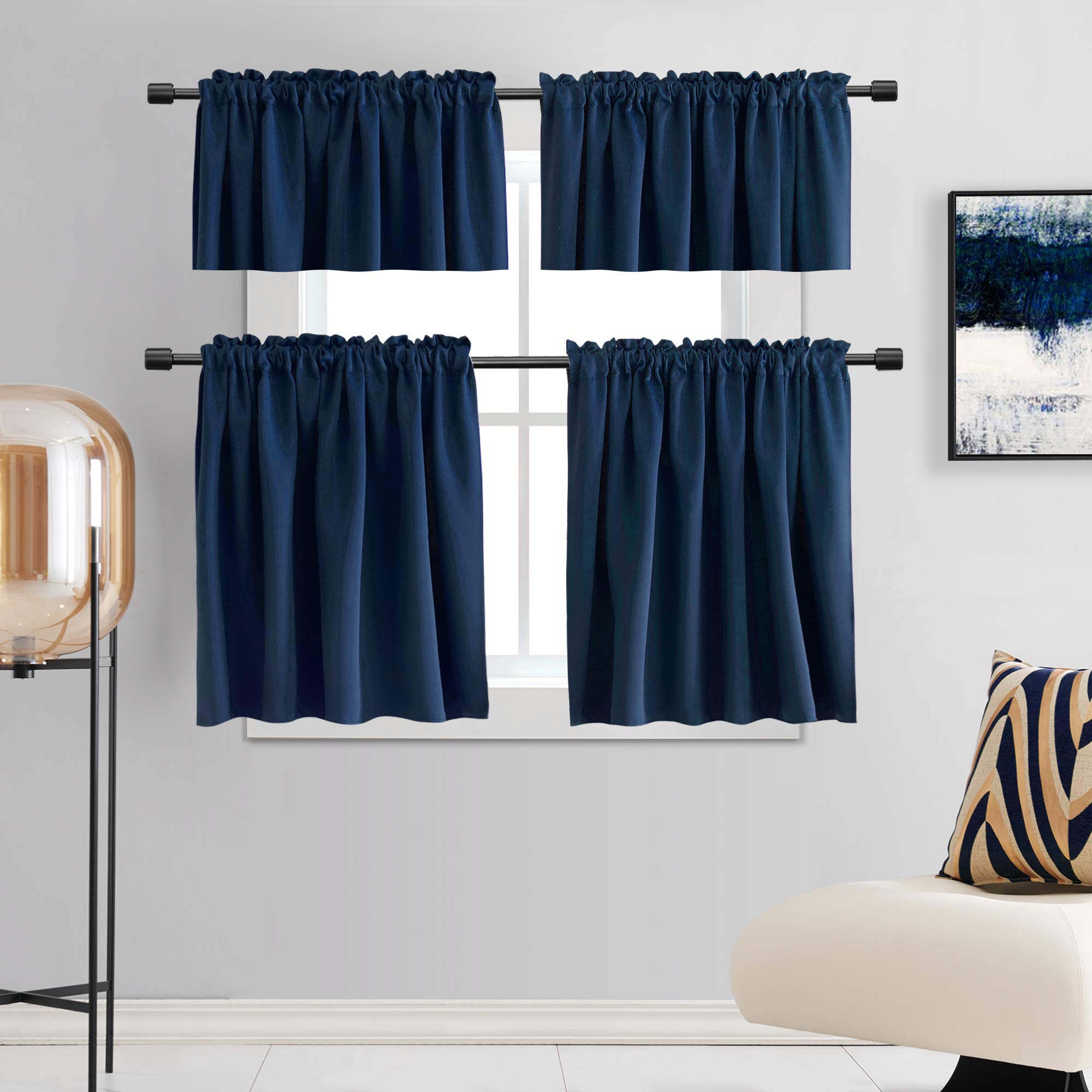 Donren 18 Inch Long Navy Blue Blackout Curtain Valances For Boys Room - Blackout Window Valances For Basement With Rod Pocket (7