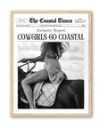 iHery Cowgirls Go Coastal Framed NewsPaper Canvas Wall Art,Natural OAK Wood 12x16in Wall Decor For Bedroom, Trendy Western Horse