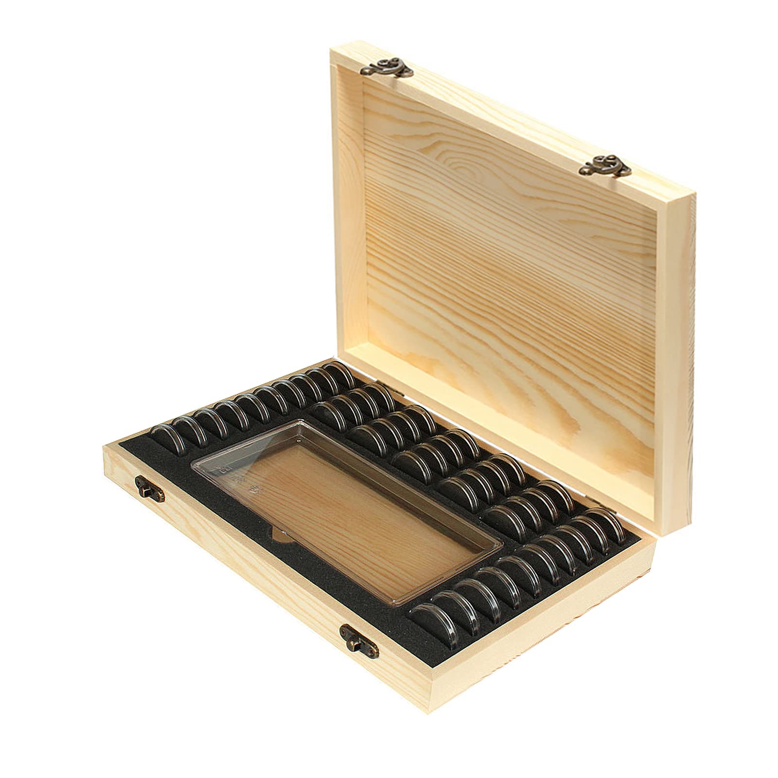 Wooden Coin Capsules Holder Case, Coin Storage Box Banknotes Collection Holder With Lock, Coin Collector Organizer Coin Display