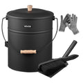 VEVOR Ash Bucket, 4 PCS with Lid, Shovel, Broom and Gloves, Metal Fireplace Charcoal Bucket and Ash Can, 4 GAL Large Capacity fo