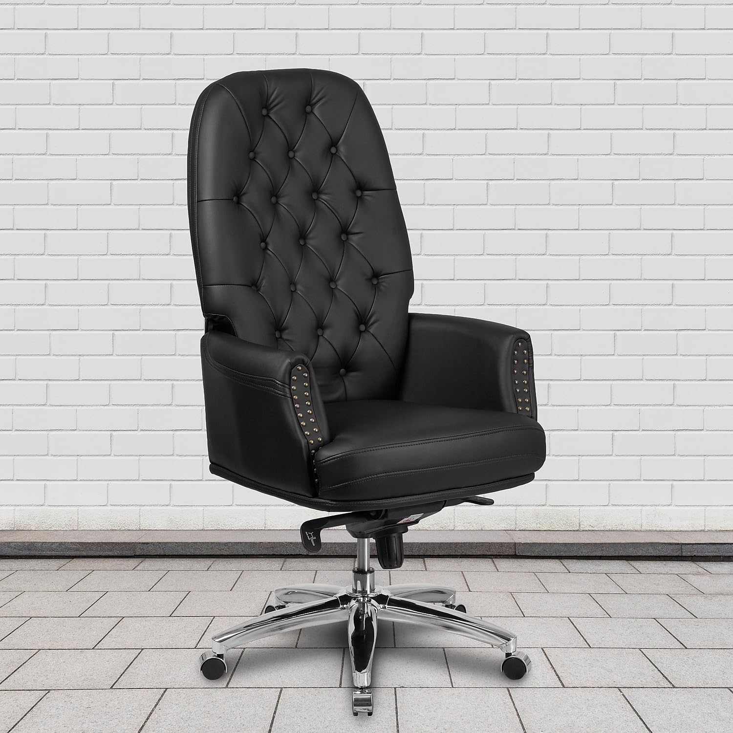 Flash Furniture Hansel High Back Traditional Tufted Black Leathersoft Multifunction Executive Swivel Ergonomic Office Chair With Arms