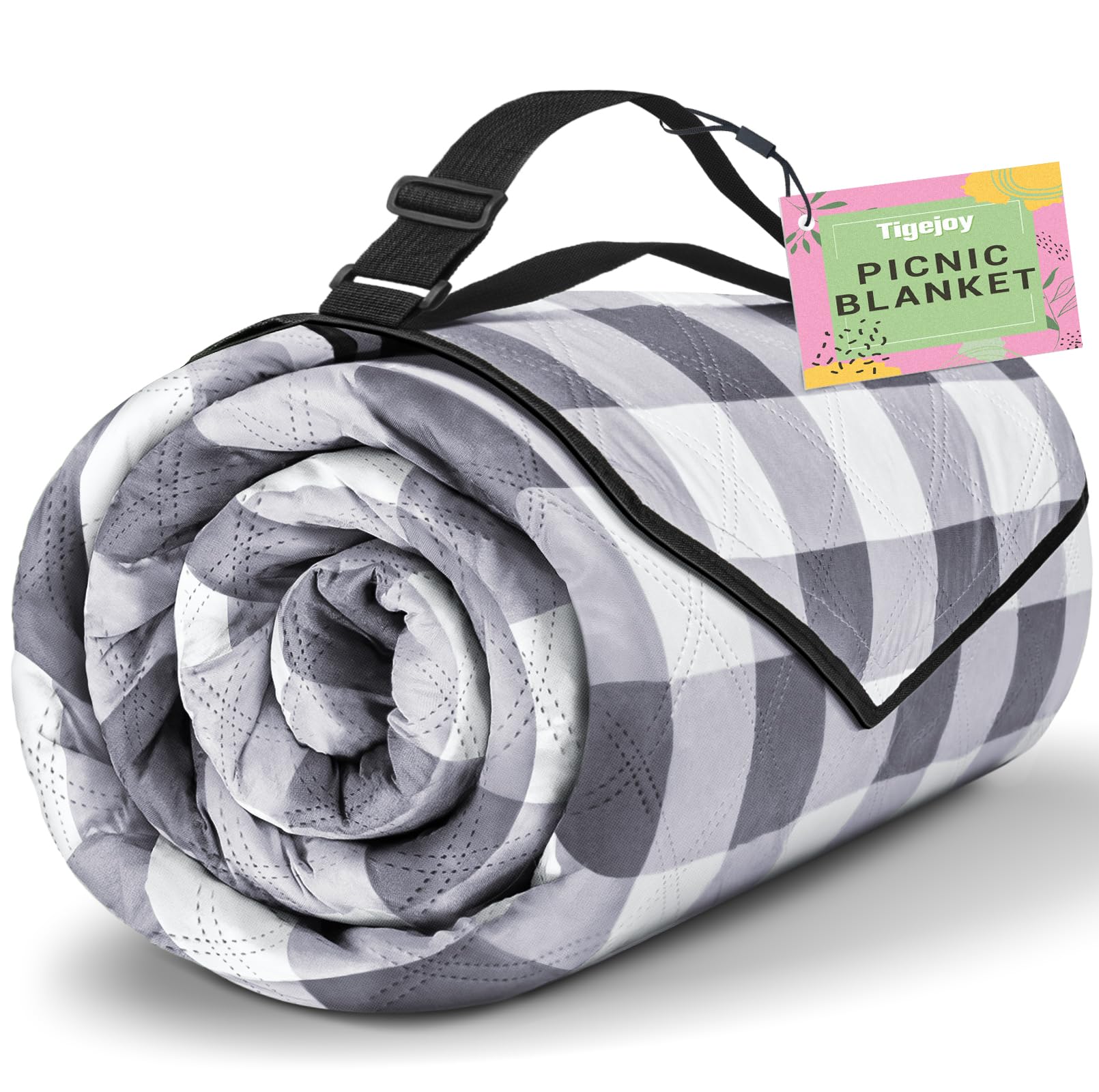TigeJoy Extra Large Picnic Blanket Waterproof Foldable 80x80, Outdoor Picnic Mat Beach Blanket Sandproof for Park, Grass, Tr