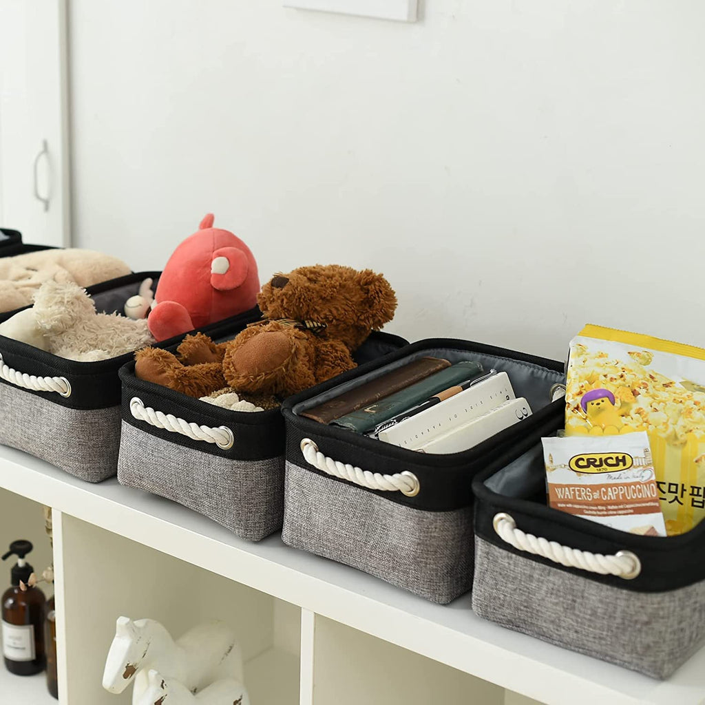 Thewarmhome Storage Basket For Organizing - 12X8X5.2 Inch Small 6 Pack Collapsible Storage Bin For Shelves With Rope, Fabric Sto