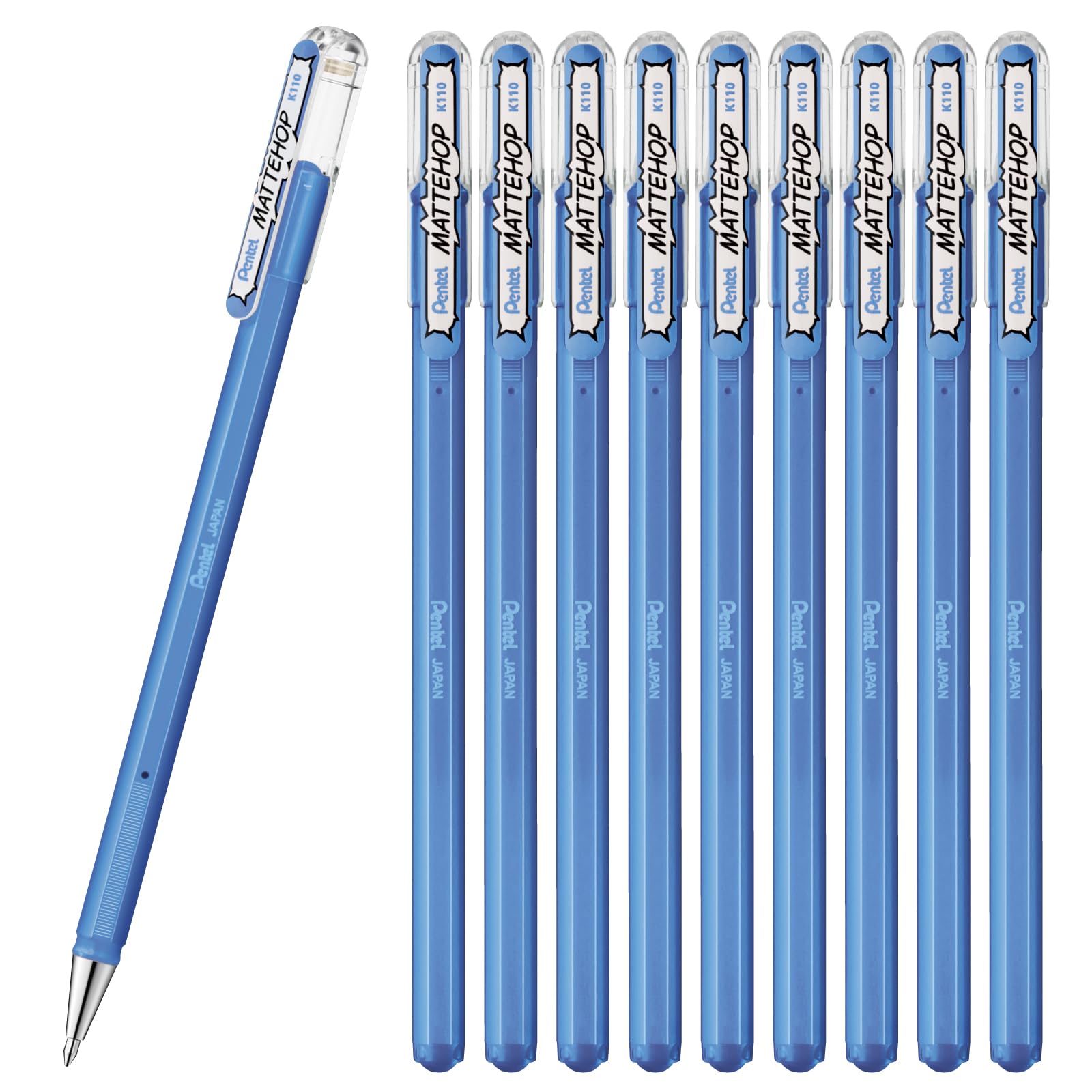Pentel K110-Vs Color Ballpoint Pen, Matte Hop, Sky Blue, 10 Count