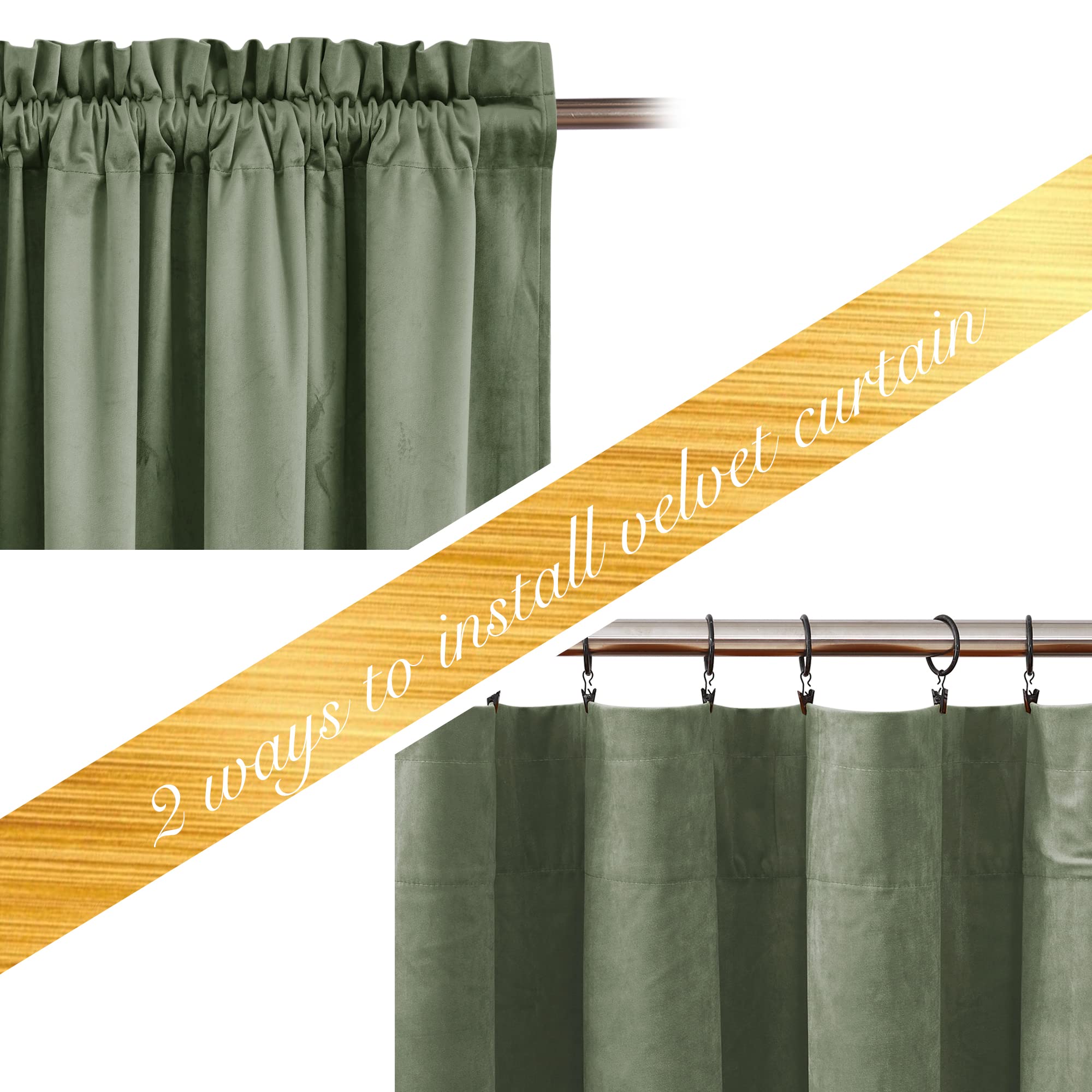 Nicetown Sage Green Blackout Curtains 90 Inches Long 2 Panels (62-Inch Wide), Farmhouse And Sleek Velvet Drapes And Curtains For Doorway, Office, Dorm