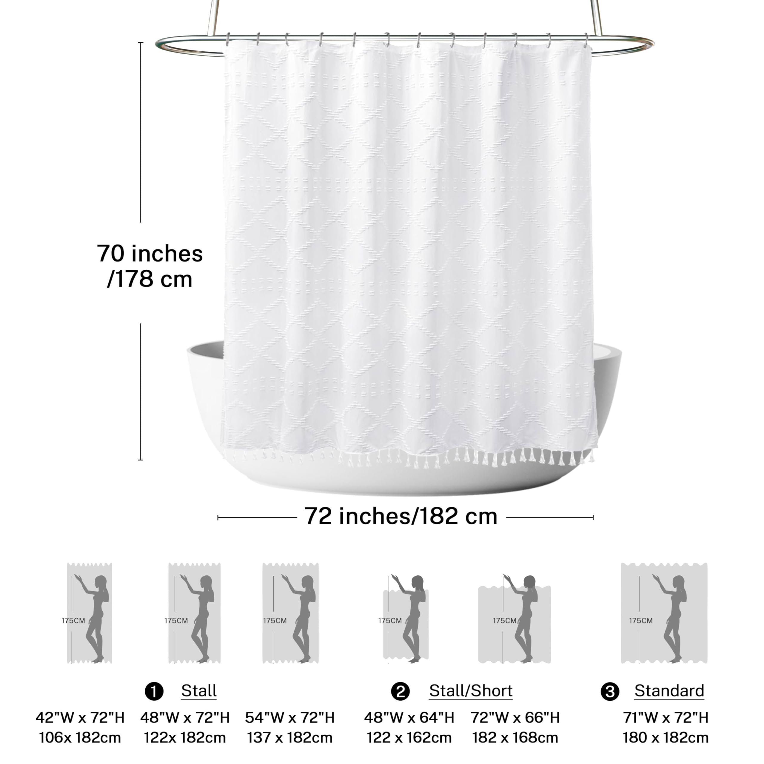 Siiluminisoy Boho White Woven Fabric Shower Curtain With Tassels 72 X 70 Modern Farmhouse Minimalist Tufted Chevron Striped Shab