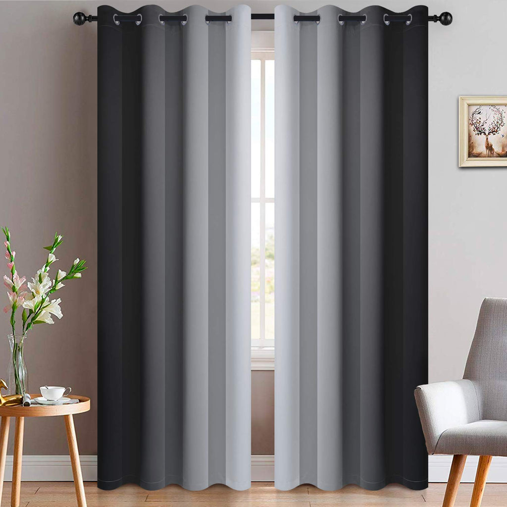 Yakamok Light Blocking Grommet Ombre Curtains,Symmetrical Gradient Color Curtains, Room Darkening Drapes For Bedroom (Black And