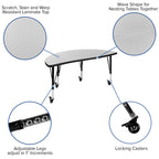 Flash Furniture Emmy 2 Piece Mobile 47.5" Circle Wave Flexible Grey Thermal Laminate Kids Adjustable Activity Table Set