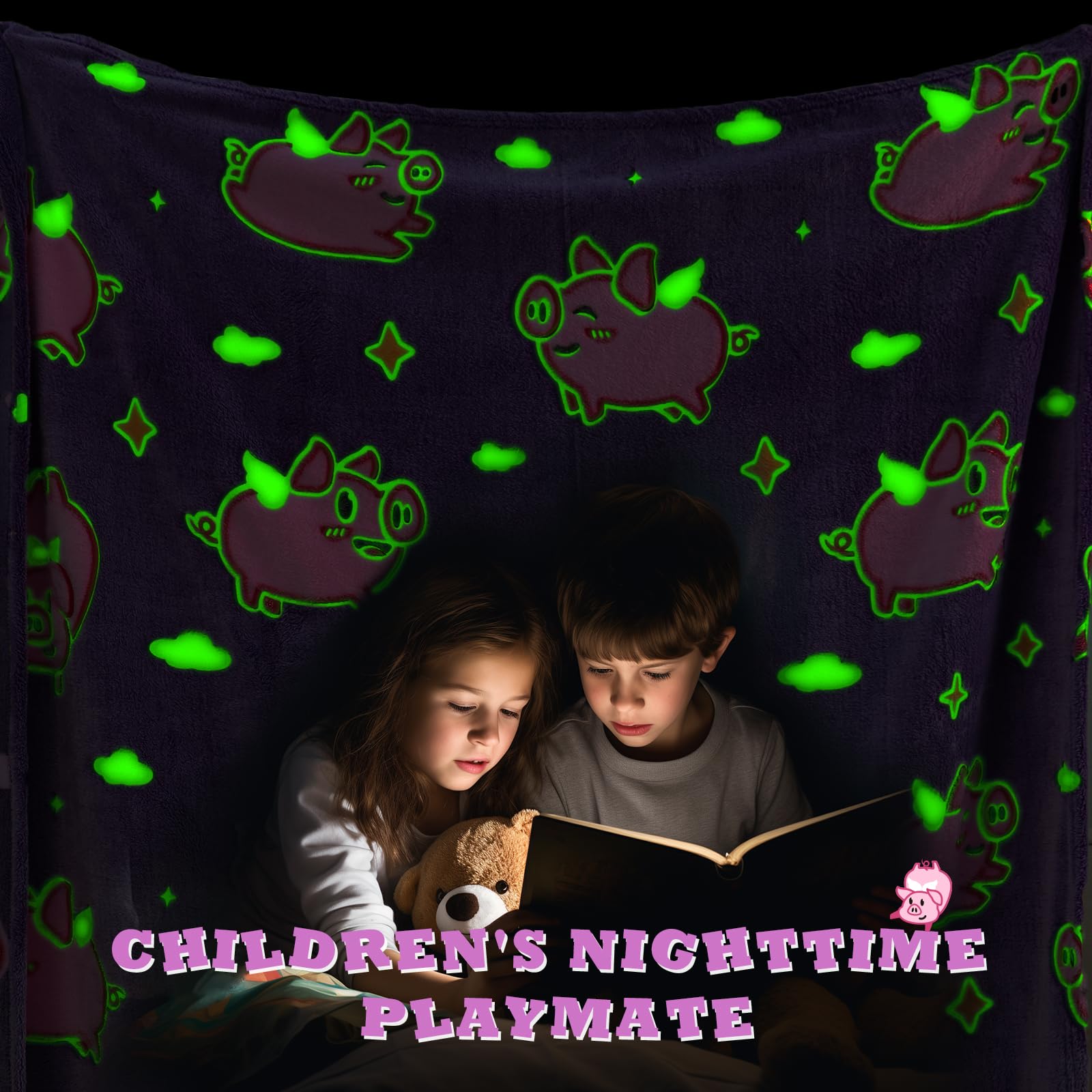 Pig Blanket Glow In The Dark Cute Pink Pig Throw Blanket For Girls Kids Pig Gifts For Girls Soft Fleece Animal Blanket For Toddler Pig Decor Kids Birthday Valentines