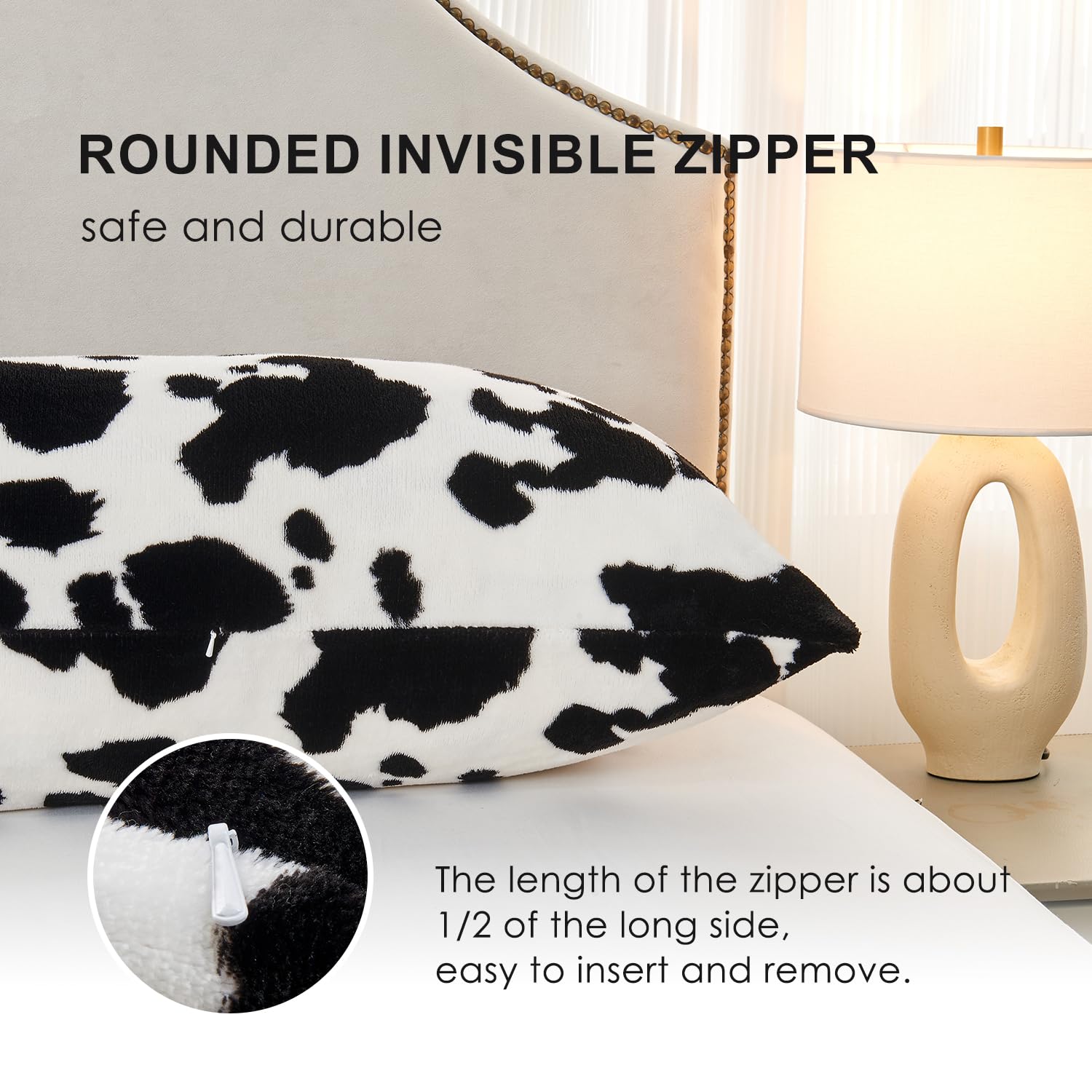 Sochow Body Pillow Cover 21X54 Inches, Super Soft And Cozy Cow Print Fleece Long Body Pillowcase With Zipper Closure,1 Pack, Bla