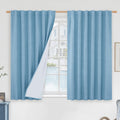 LAMIT Blue 100% Blackout Window Curtains for Boy Bedroom, 45 Inches Linen Textured Thermal Farmhouse Curtains Back Tab and Rod P