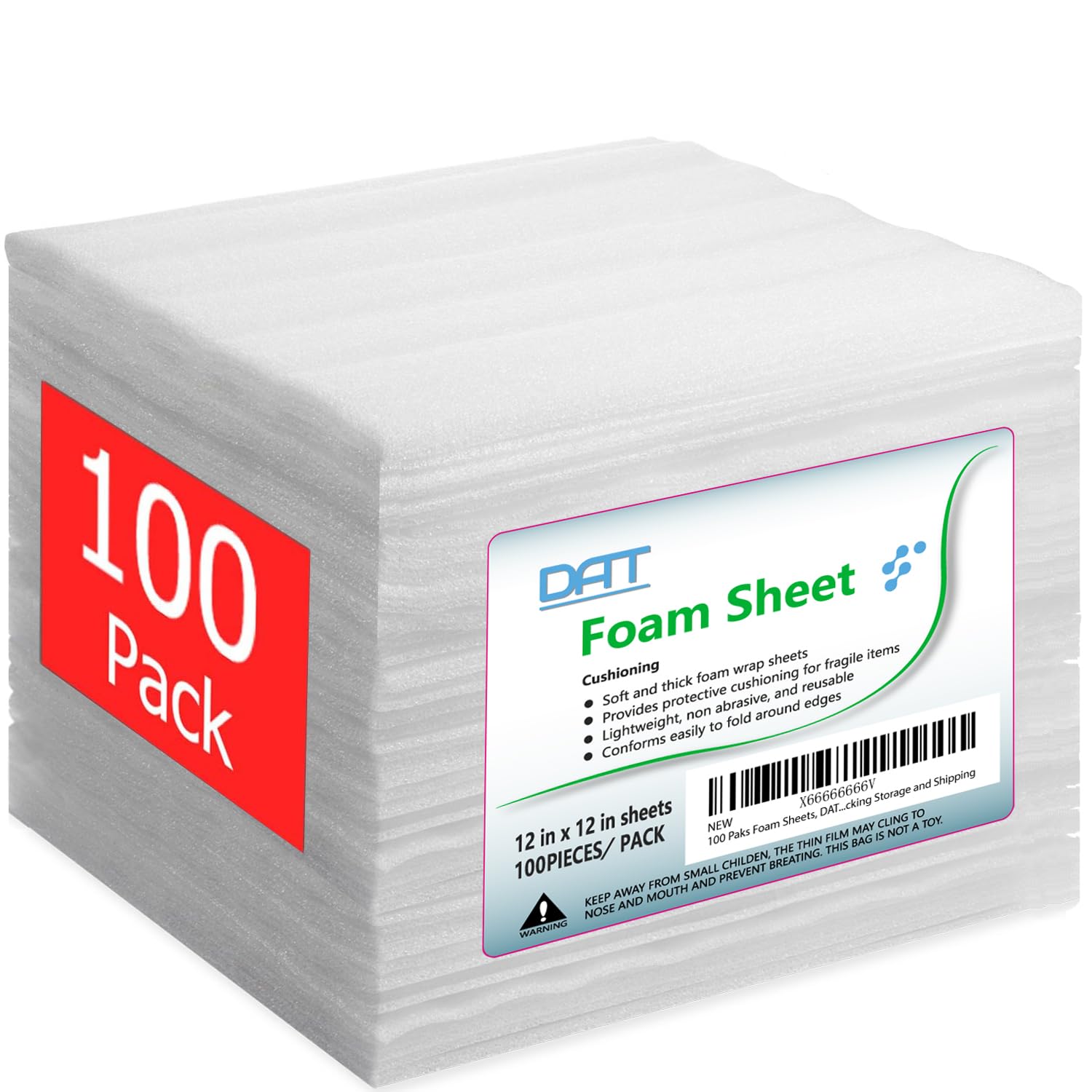 100 Pack Foam Sheets, Dat 12' X 12', 1/16' Thickness, Foam Wrap Cushioning Material, Moving Supplies For Packing Storage And