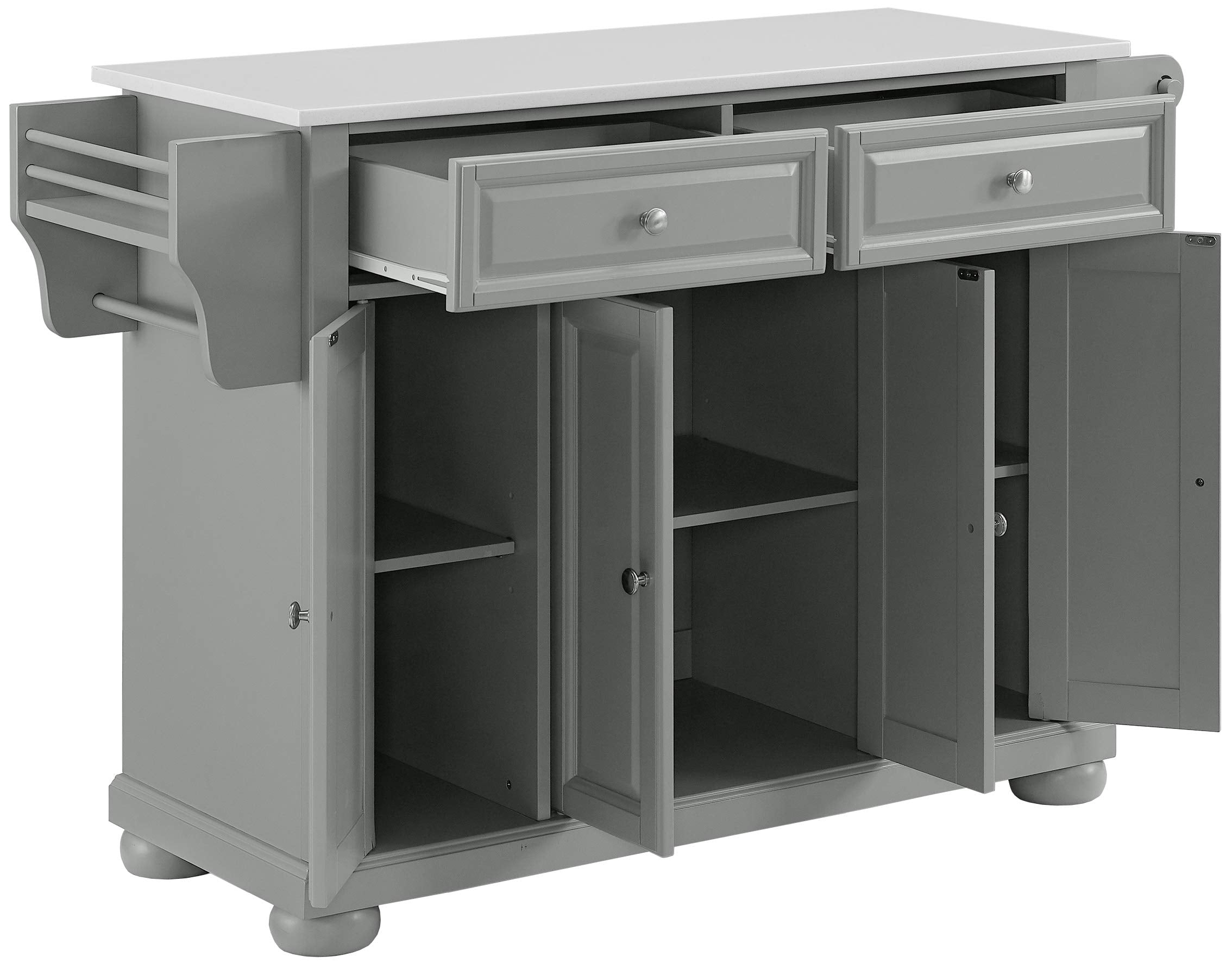 Crosley Furniture Alexandria Stone Top Rolling Kitchen Island Storage Cart, Microwave Stand, Spice Rack, Gray