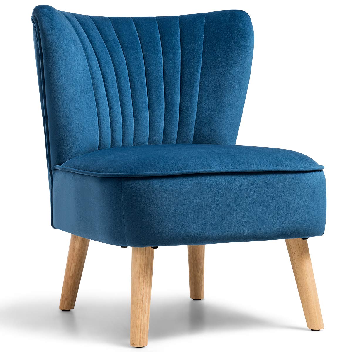 Giantex Velvet Accent Chair, Upholstered Modern Sofa Chair W/Wood Legs, Thickly Padded, Small Armless Wingback Club Chairs For Living Room Bedroom Furniture