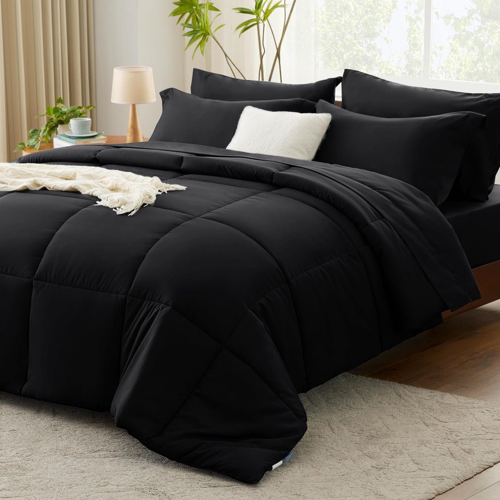 Cozylux Full Size Comforter Sets - 7 Pieces Bed In A Bag Set Black Full, Complete Bedding Sets Bed Set For All Season With Comforter, Flat Sheets, Fitted Sheet, Pillowcases & Shams