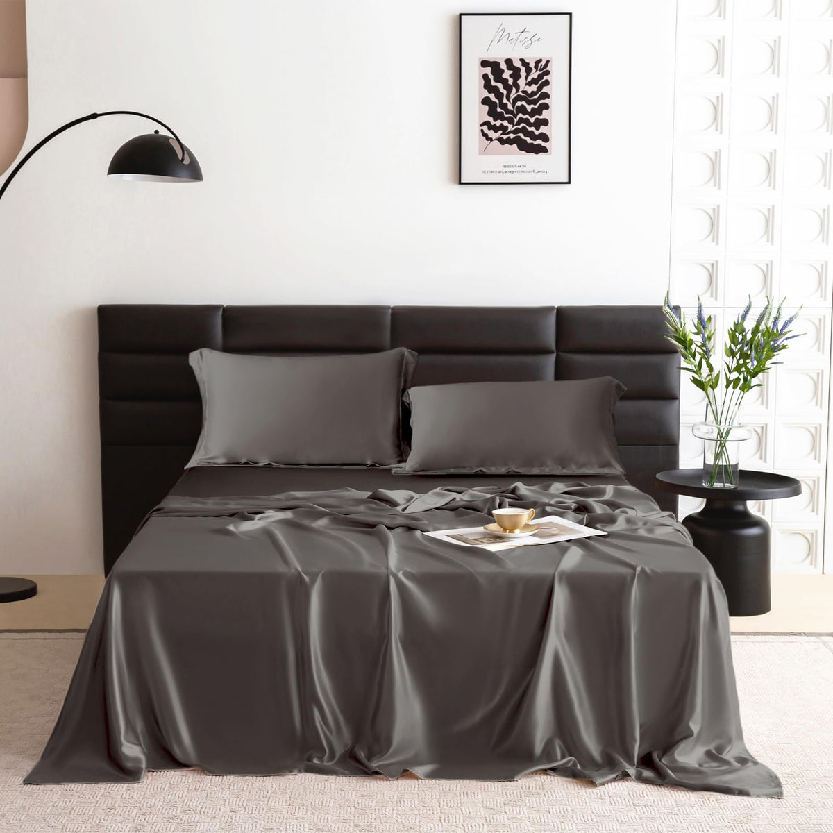 Thxsilk Silk Sheet Set 4 Pcs, King Size Sheet Set, 22 Momme 7A+ Silk Sheets, Soft And Breathable Bed Sheets With 1 Flat Sheet, 1