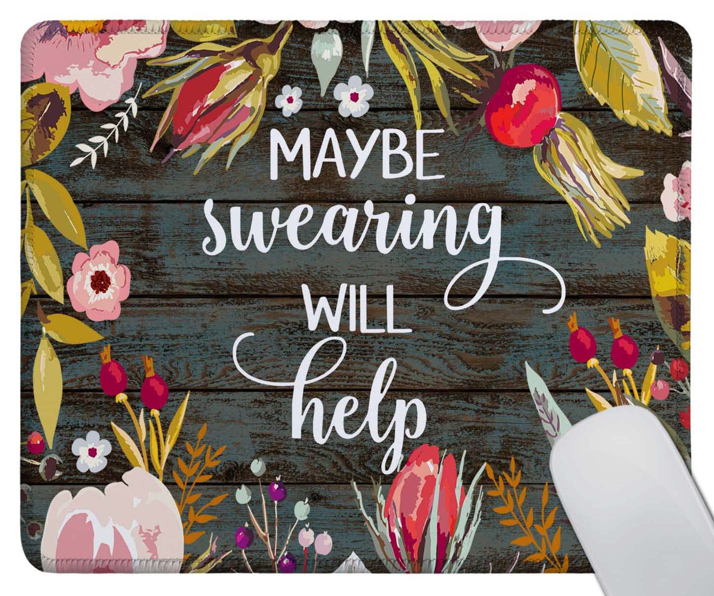 Mouse Pad Fashion Funny Wording Maybe Swearing Will Help Words Of Wisdom Keep Calm Non-Slip Rubber Base With Stitched Edges For