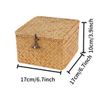 Moosky Wicker Shelf Baskets With Lid, Handwoven Seagrass Storage Basket Bins Square Gift Boxes For Shelves Home Decor Organizer