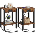 VIMBER Set of 2 End Table with Charging Station, Narrow Side Table with USB Ports and Outlets, Nightstands with 2-Tier Storage S