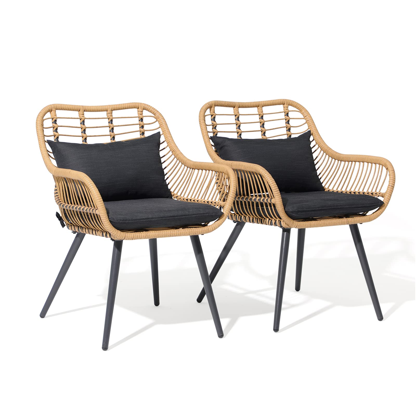 Joivi Outdoor Patio Wicker Chairs Set Of 2, Rattan Dining Chairs With Cushion And Armrest, Porch Chairs Outdoor Seating With Iro