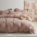 Vm Vougemarket Blush Pink Flower Duvet Cover Set Queen,3 Pieces Retro Jacquard Pink Floral Bedding Set,Linen Cotton Yarn-Dyed Te