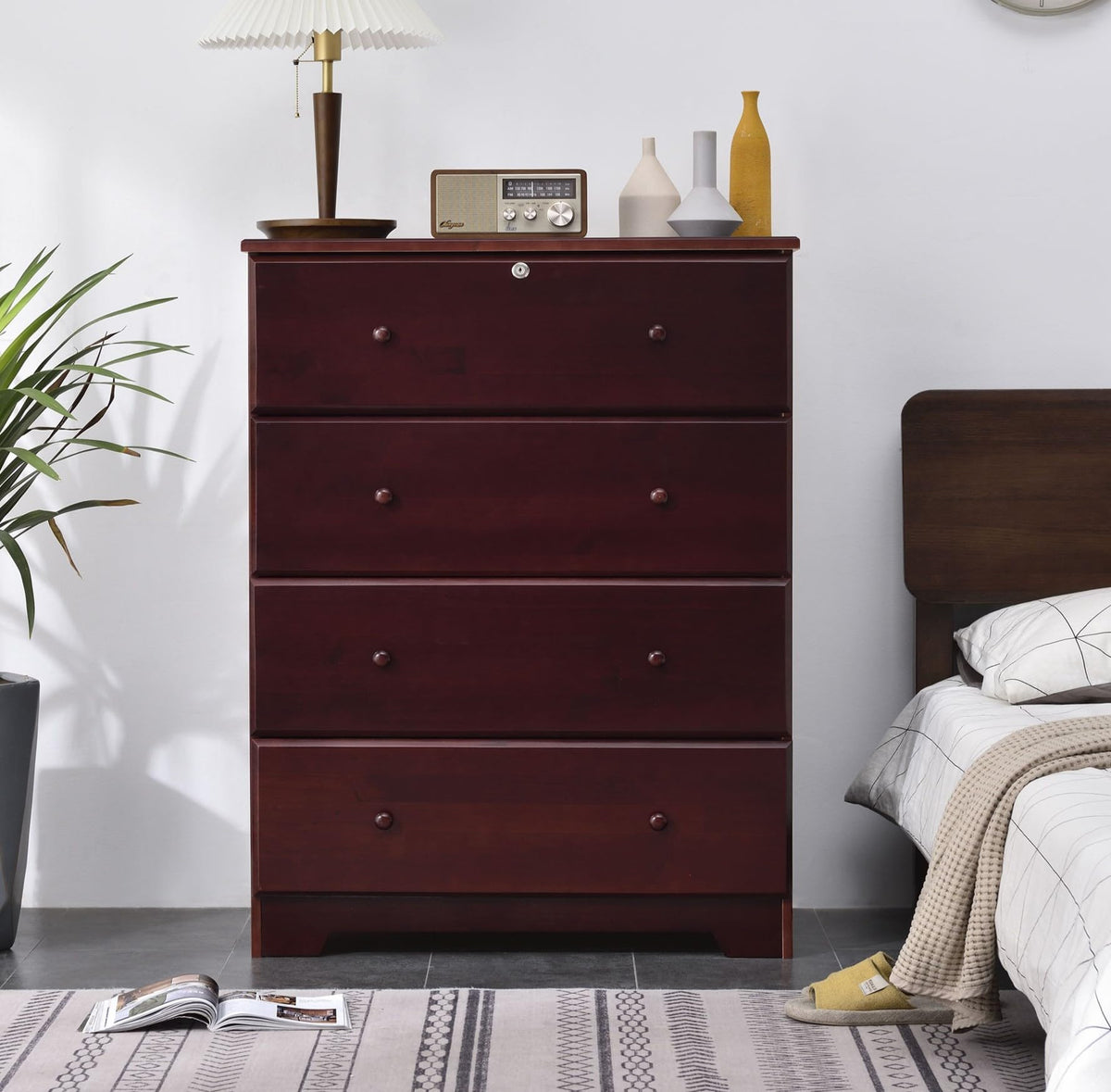 Woodpeckers Furniture And Mattress Pine Dresser Chest 4 Drawers (Mahogany)