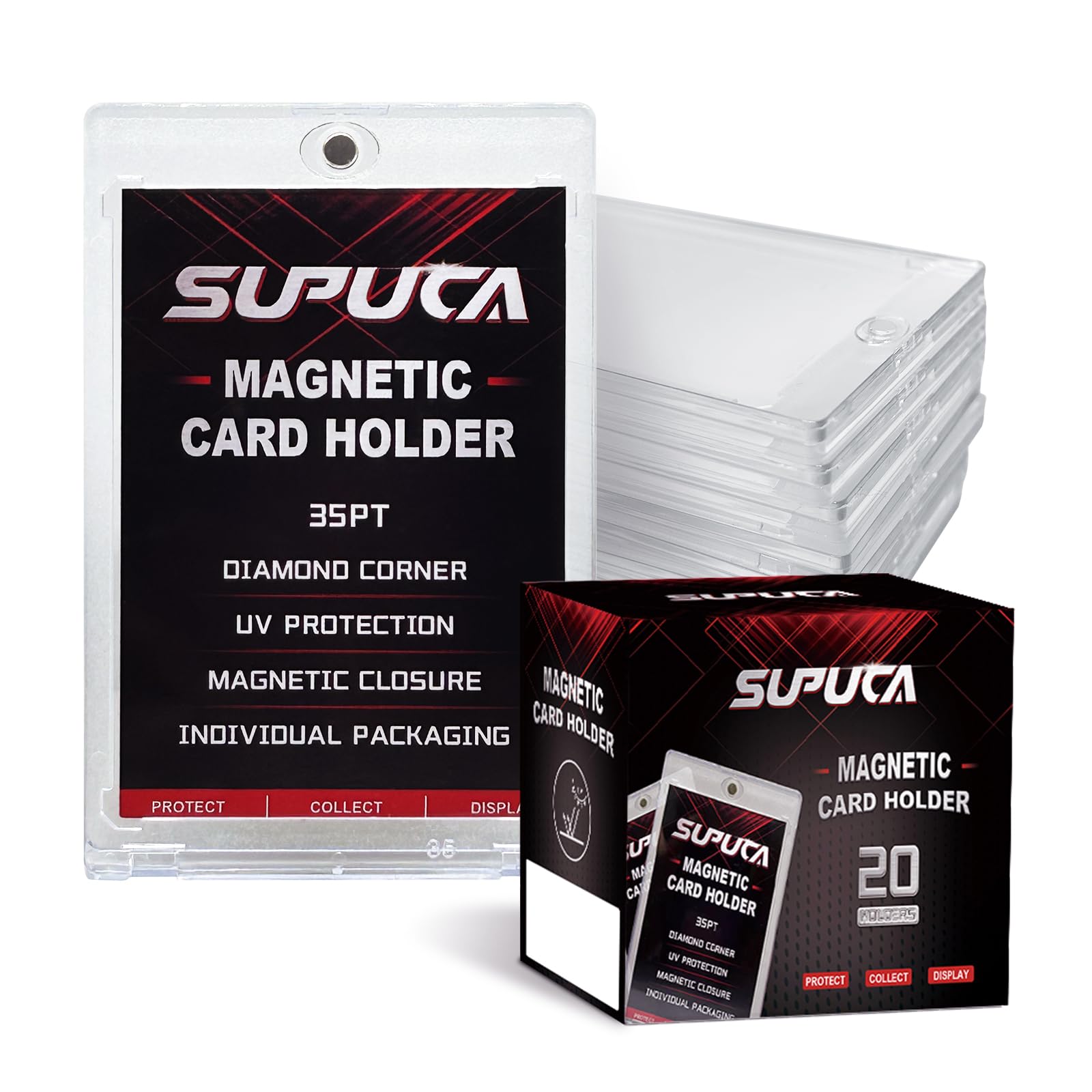 Supuca Magnetic Card Holder 20 Pack 35Pt One Touch Card Holder Trading Card Protectors For Baseball Card Sports Card, Clear