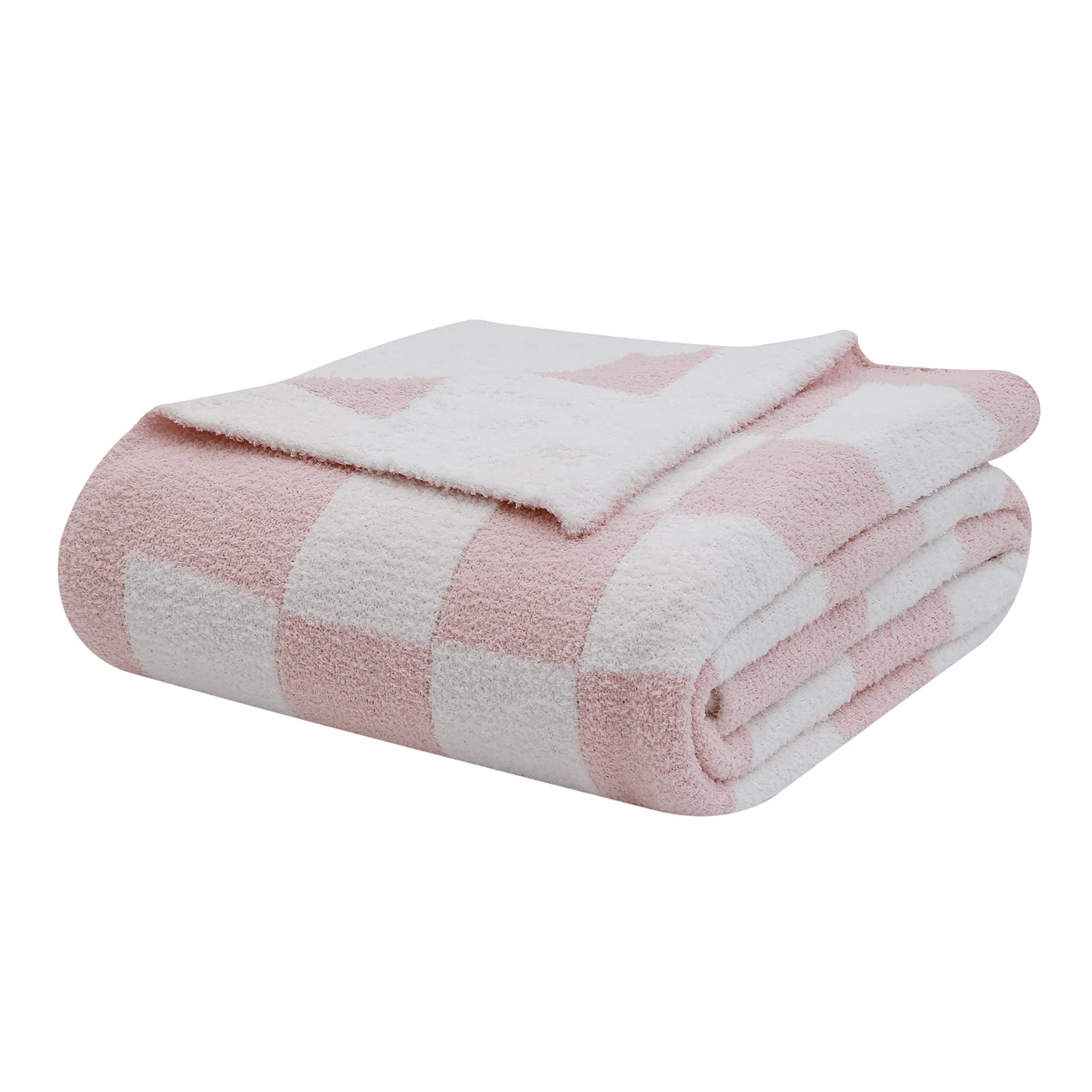 Bearberry Fuzzy Checkerboard Grid Throw Blanket Soft Cozy Warm Microfiber Bed Blanket Decor For Couch Sofa Bed Travel Home (Pink