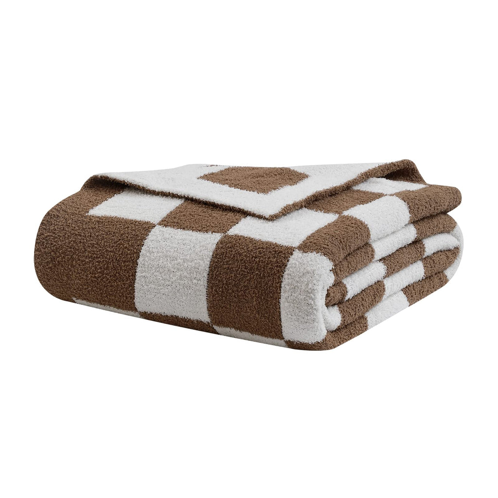 Bearberry Fuzzy Checkerboard Grid Throw Blanket Soft Cozy Warm Microfiber Bed Blanket Decor For Couch Sofa Bed Travel Home (Moch